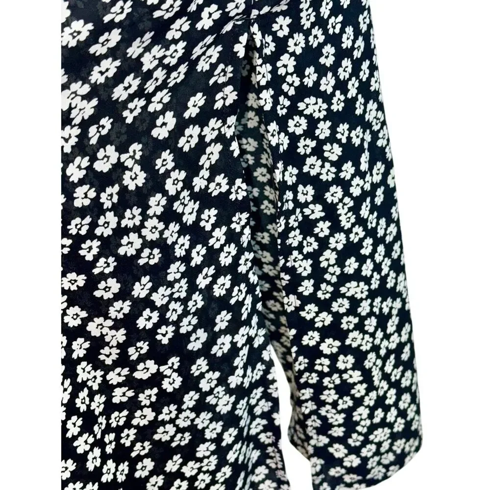 Abercrombie & Fitch Black White Floral Sleeveless Side Slit Maxi Dress Womens S